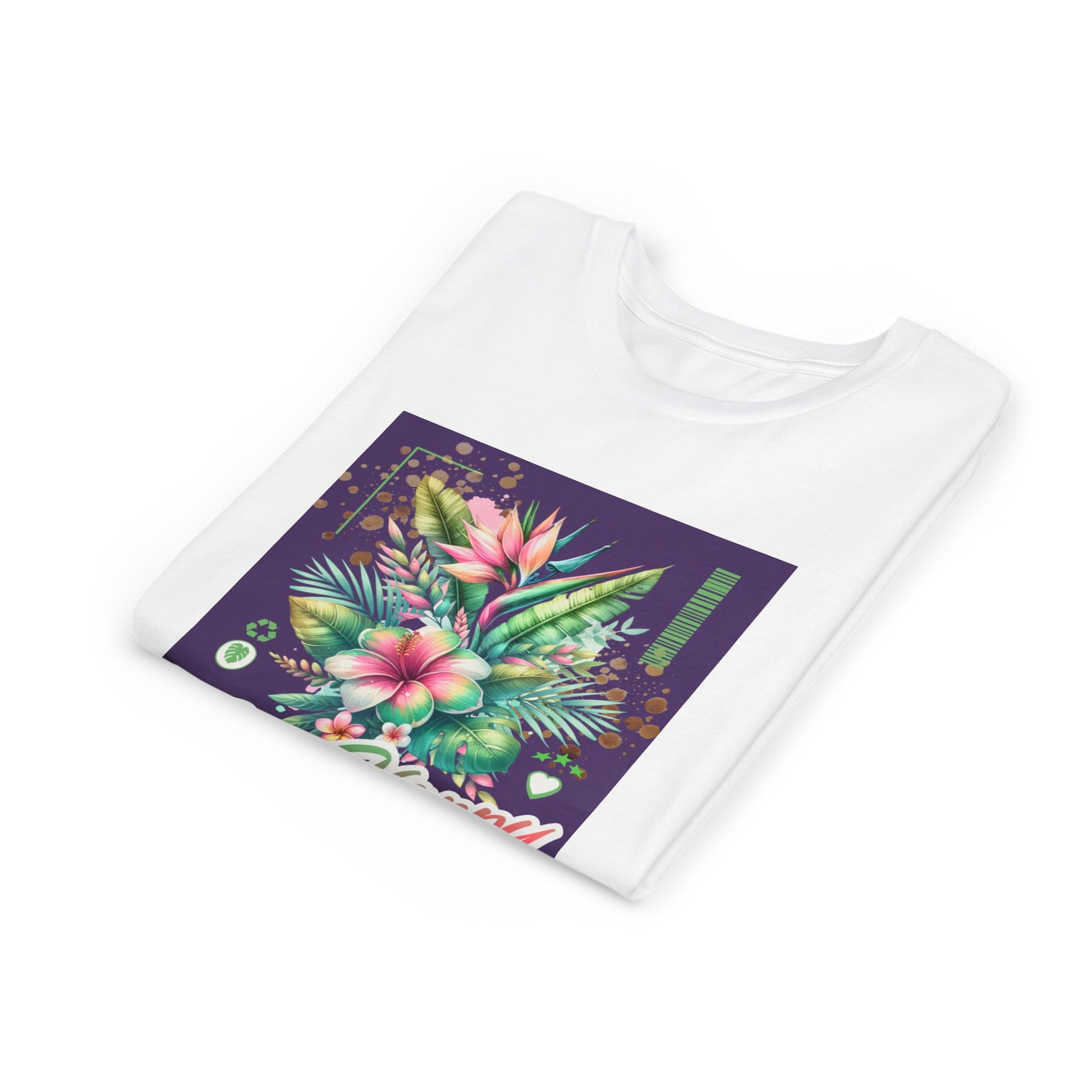 Be Happy Girls Short Sleeve Tee - Floral Design T-Shirt for Girls